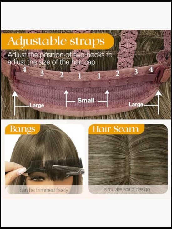 24 Inch Long Straight Layered Wig with Bangs Full Head Synthetic Heat Resistant main image 6